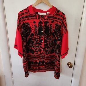 Kathryn Deene Folk Print Blouse